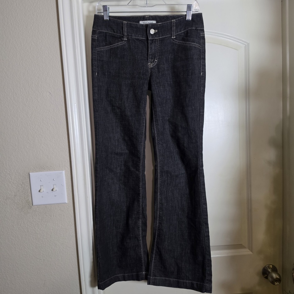 White House Black Market Women Denim Strt Leg Jeans Noir Size 2 Back Button Miss